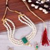 Jewellery Zaffre Collections | Women'S Attractive White Pearls With Stone Choker - Zaffre Collections Green