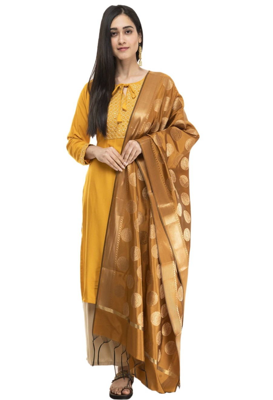 Women AR Silks | A R Silk Women'S Tapeta Silk Zari Work Banarsi Silk Dupatta Ars0402 Mustard