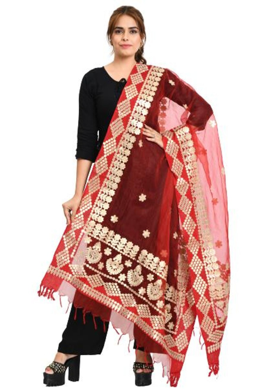 Women Moeza | Women'S Organza Gotta Patti Bridal Dupatta Dupatta - Moeza Red