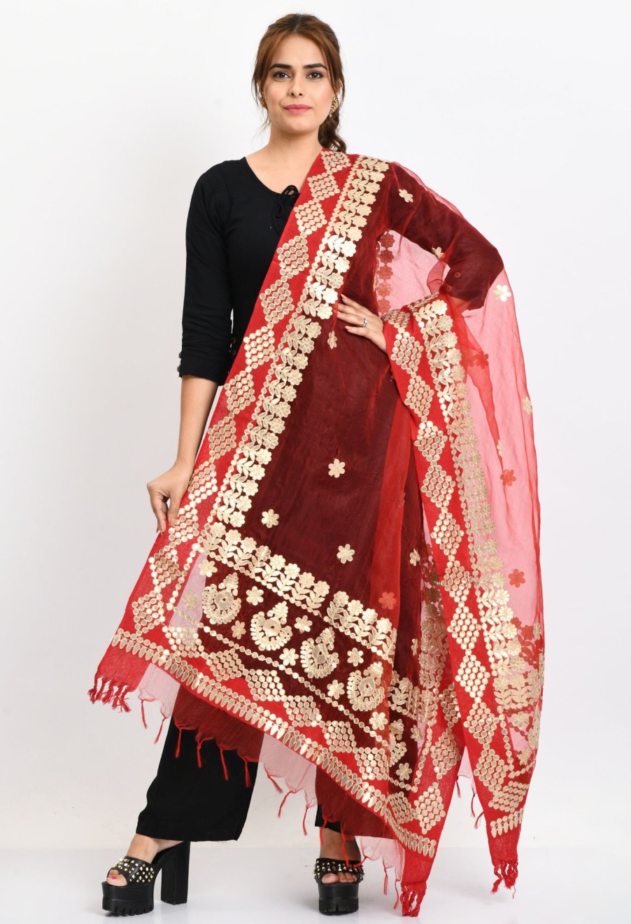 Women Moeza | Women'S Organza Gotta Patti Bridal Dupatta Dupatta - Moeza Red