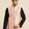 Men Sojanya | Men'S Silk Blend Light Pink U0026 Gold Self Design Nehru Jacket - Sojanya