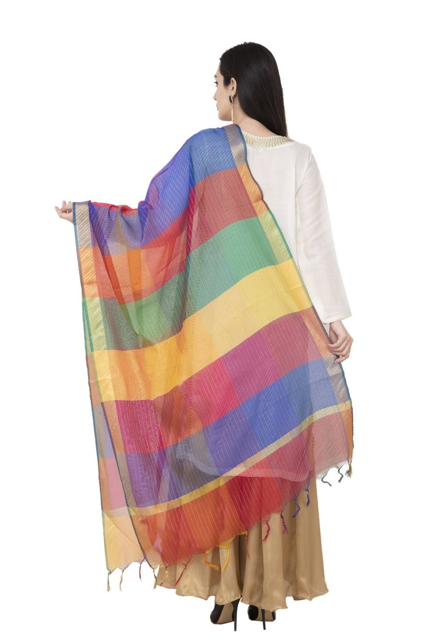 Women AR Silks | A R Silk Multi Crush Fancy Dupatta Color Dupatta Or Chunni Multi Color