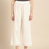 Women Varanga | Women'S White Schiffli Hem Design Straight Cropped Palazzos - Varanga