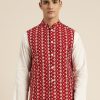 Men Sojanya | Men'S Silk Blend Embroidered Only Nehrujacket - Sojanya Maroon