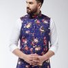 Men Sojanya | Men'S Cotton Blend Royal Blue U0026 Multicolored Printed Nehru Jacket - Sojanya