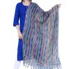 Women AR Silks | A R Silk Color Multi Stripe Orgenza Cotton Dupattas And Chunnis Light Firozi