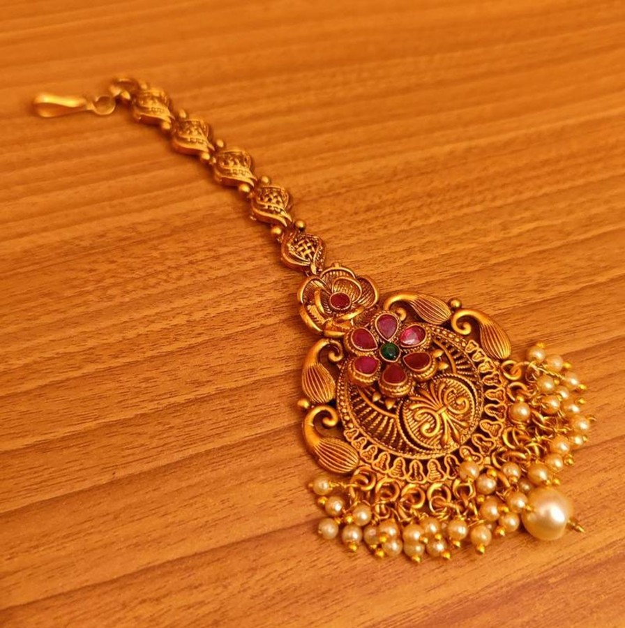 Jewellery Sanvi Jewels | Women'S Multicolour Flower Matt Gold Wedding Maang Tikka - Sanvi Jewels Multi Color