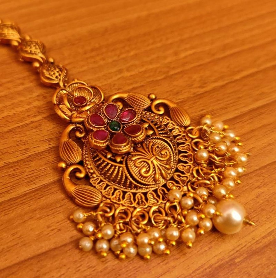 Jewellery Sanvi Jewels | Women'S Multicolour Flower Matt Gold Wedding Maang Tikka - Sanvi Jewels Multi Color