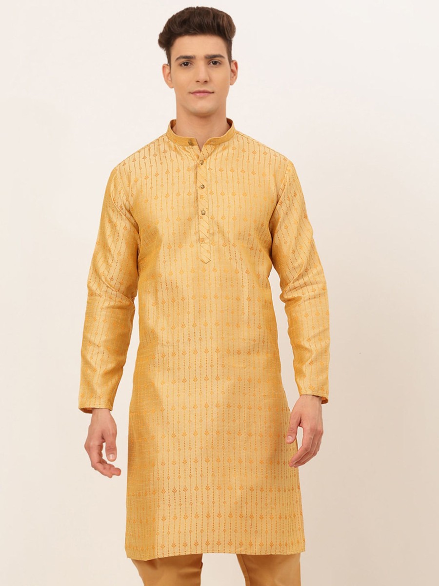 Men Virat Fashions | Men'S Golden Embroidered Kurta Only ( Ko 676 Golden ) - Virat Fashions