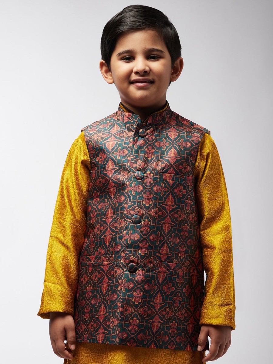 Men Sojanya KID | Kid'S Silk Blend Printed Only Nehru Jacket - Sojanya Kid Multi