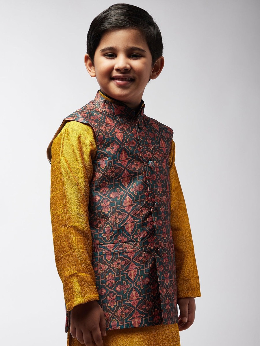 Men Sojanya KID | Kid'S Silk Blend Printed Only Nehru Jacket - Sojanya Kid Multi