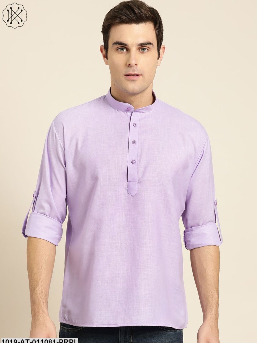 Men Sojanya | Men'S Cotton Purple Solid Short Kurta - Sojanya