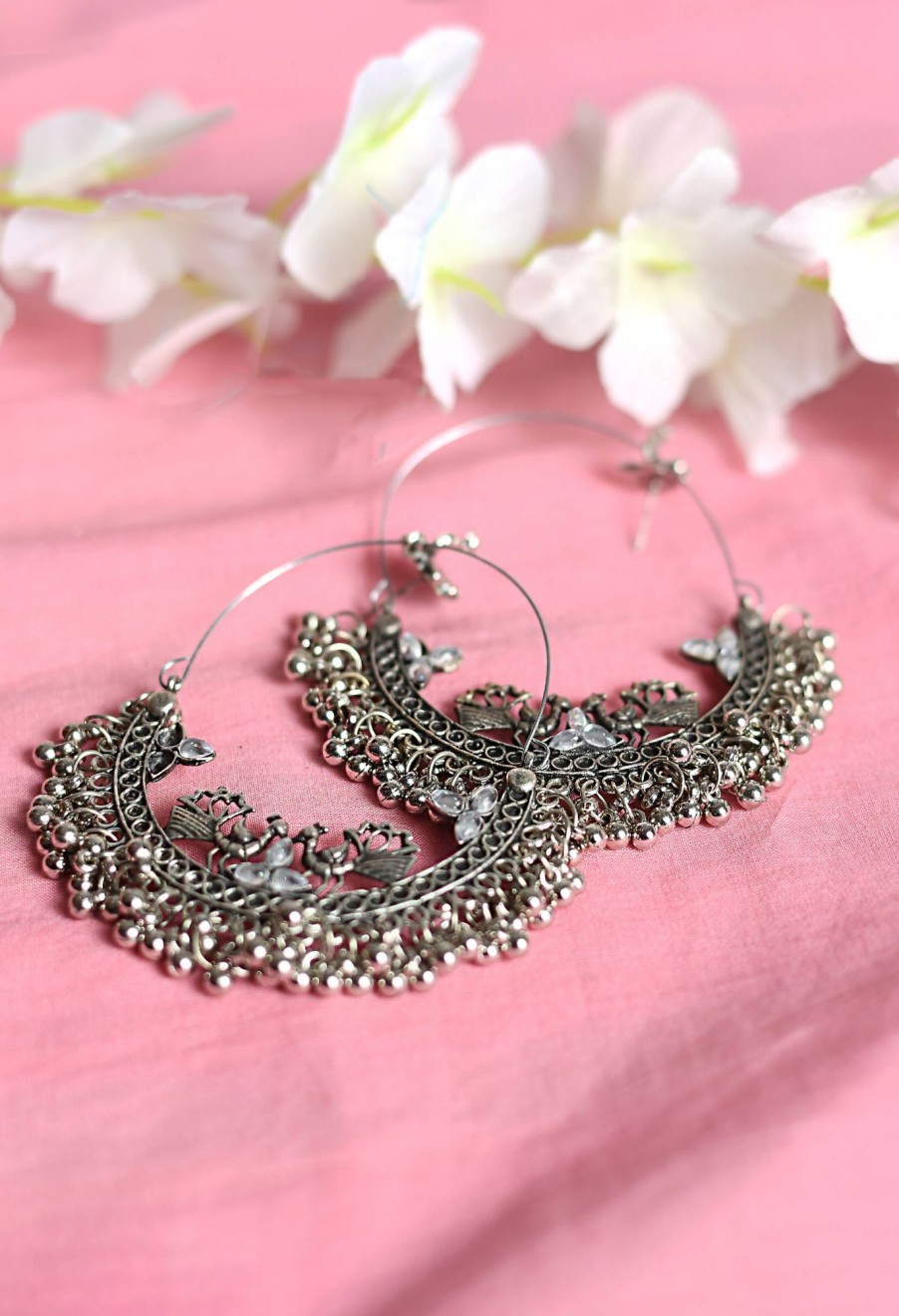 Jewellery Kamal Johar | Trendia Peacock Design Chandbali Earrings Jker_138 Silver Color