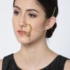 Jewellery Priyaasi | Women'S Gold Plated Stone Studded With Beads Chain Floral Nath/Nose Ring For Women - Priyaasi