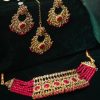 Jewellery Priyaasi | Women'S Red Kundan Pearls Gold Plated Choker Set With Maang Tikka - Priyaasi