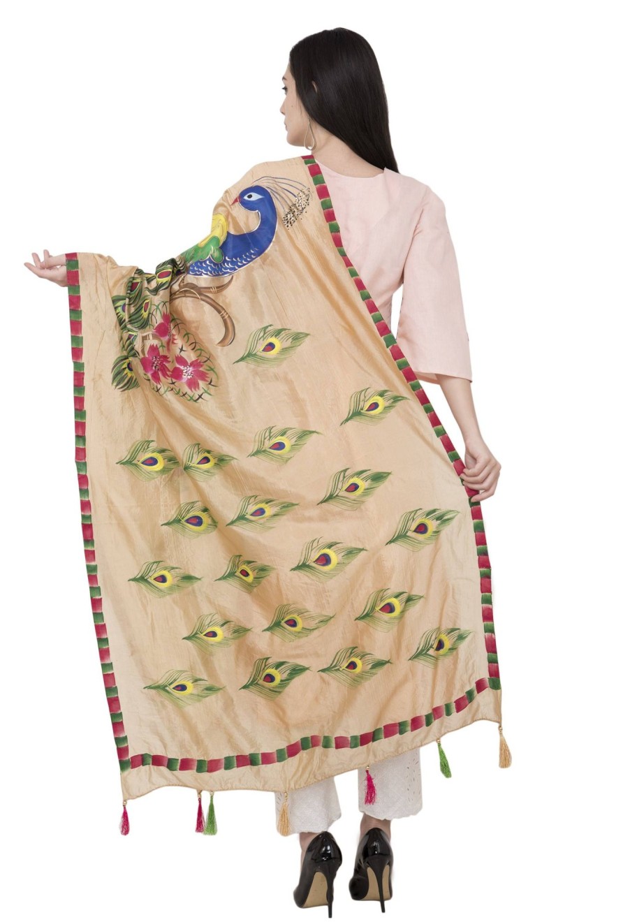 Women AR Silks | A R Silk Silk Peacock Multi Fancy Dupatta Color Dupatta Or Chunni Golden