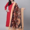 Women DECKEDUP | Women'S Women Kalamkari Floral Print Chanderi Dupatta - Deckedup Black