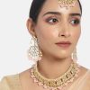 Jewellery I Jewels | Women'S Gold Plated Kundan U0026 Pearl Studded Choker Necklace Set With Earrings U0026 Maang Tikka - I Jewels Pink