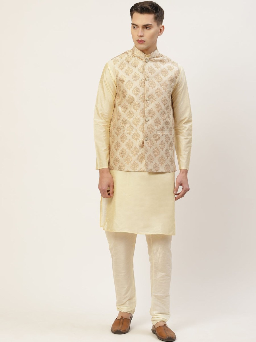 Men Final Clearance Sale | Men'S Cream Printed Nehru Jacket ( Jowc 4032Cream ) - Final Clearance Sale