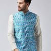 Men Sojanya | Men'S Sky Blue Printed Nehru Jacket - Sojanya