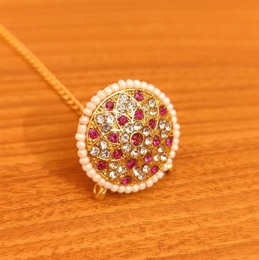 Jewellery Sanvi Jewels | Women'S Zircon Gold Look Wedding Maang Tikka - Sanvi Jewels Pink