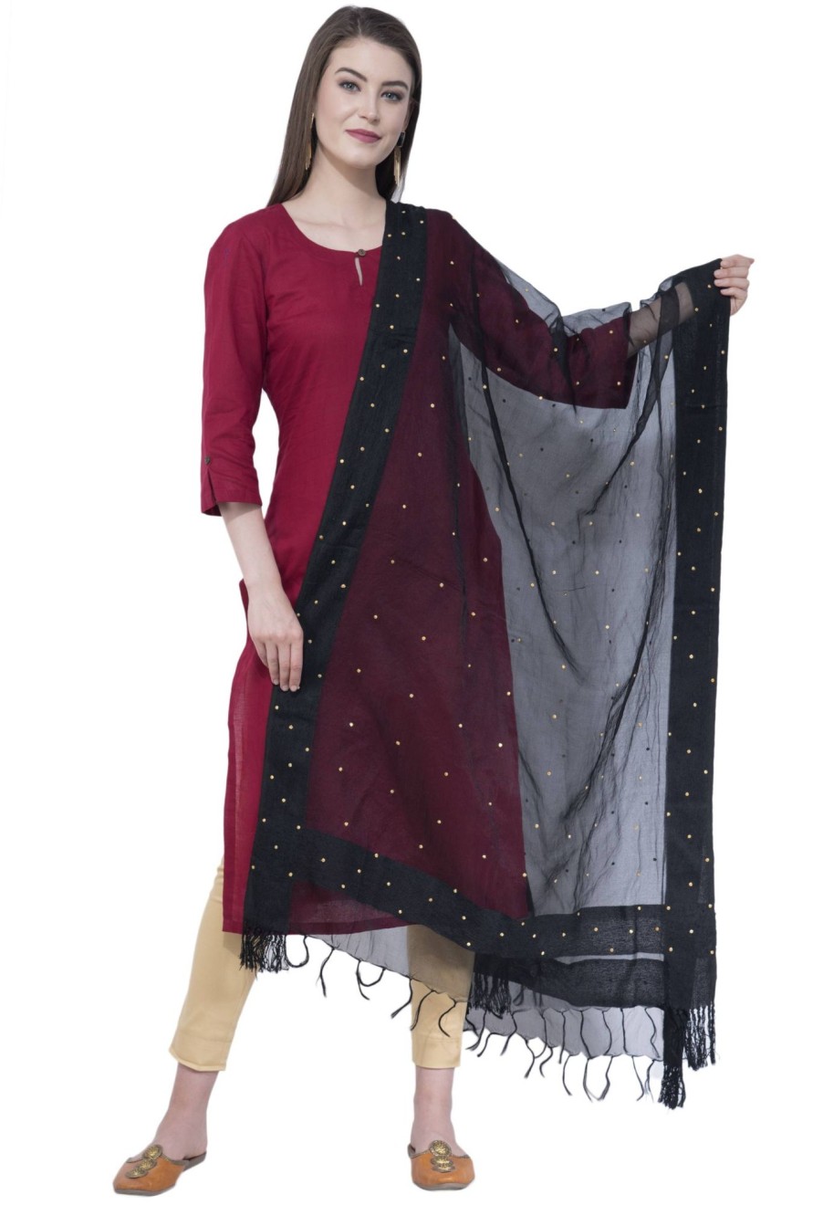 Women AR Silks | A R Silk Navy Blue Color Chandna Dupattas And Chunnis Black