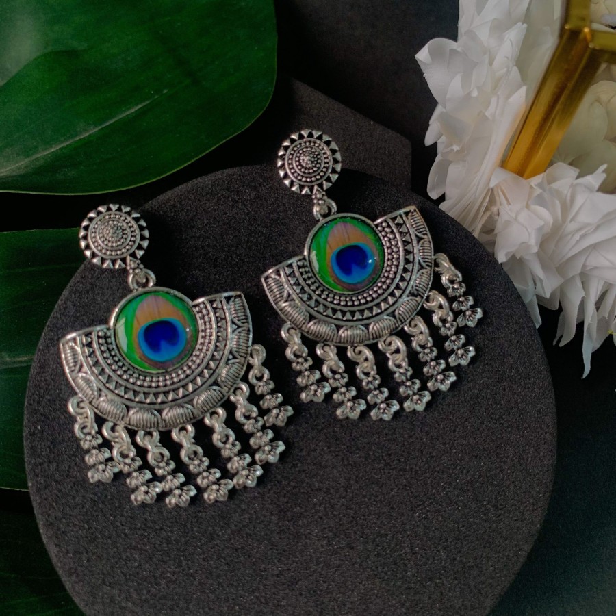 Jewellery I Jewels | Women'S Navratri Ethnic Silver Afghani Style Trending Jhumka Earrings - I Jewels Oxidised