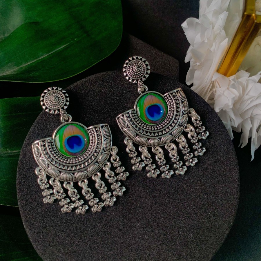 Jewellery I Jewels | Women'S Navratri Ethnic Silver Afghani Style Trending Jhumka Earrings - I Jewels Oxidised