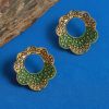 Jewellery Priyaasi | Women'S Green Floral Studded Gold Plated Earrings - Priyaasi