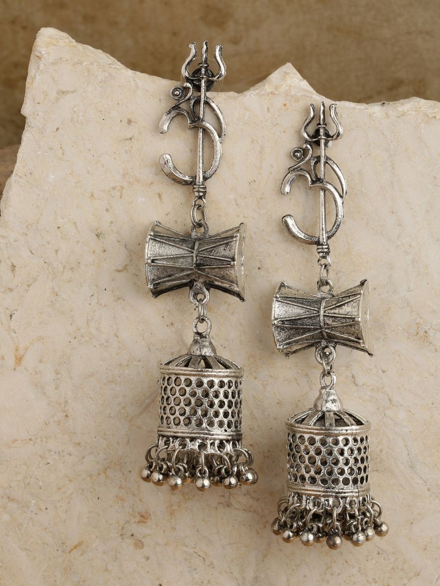 Jewellery Priyaasi | Women'S Oxidised Silver-Plated Shiva Inspired Jhumka Earrings - Priyaasi