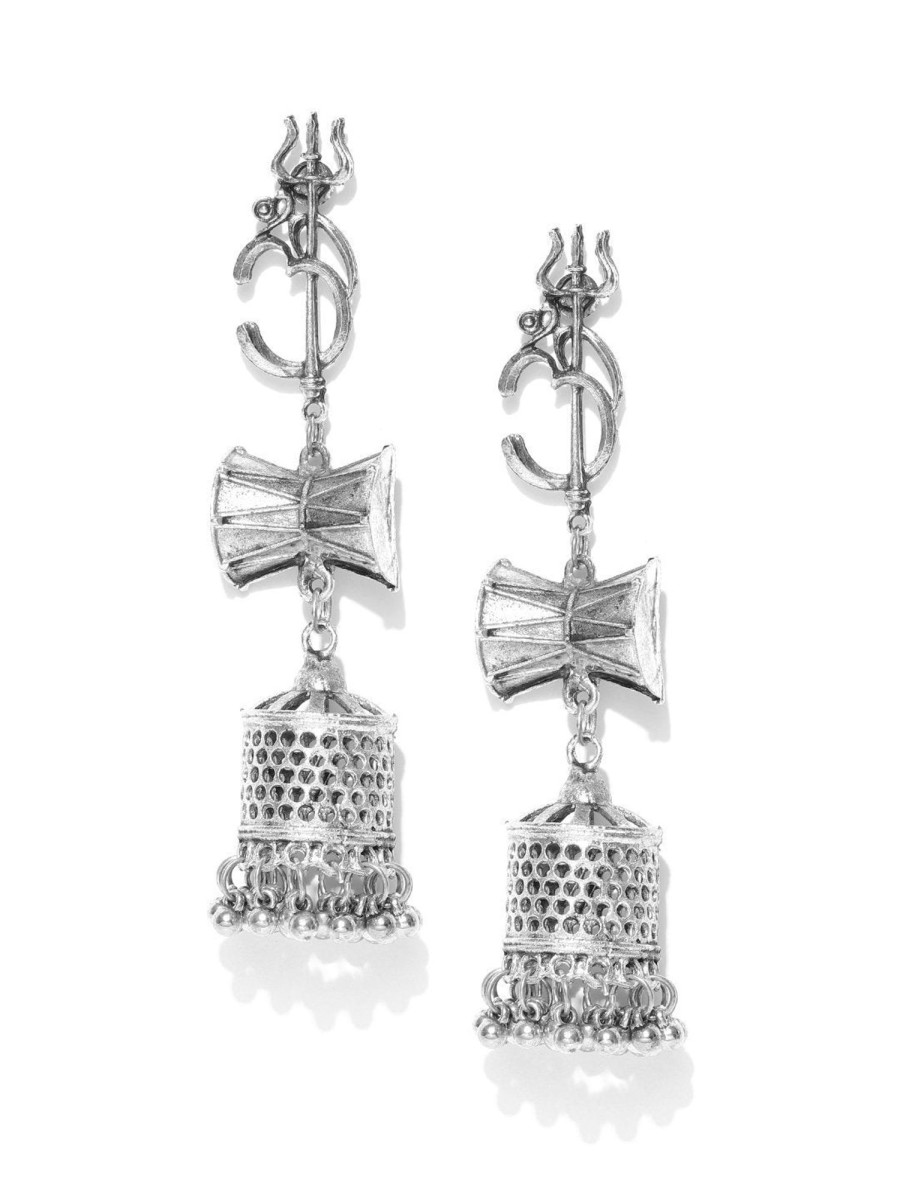 Jewellery Priyaasi | Women'S Oxidised Silver-Plated Shiva Inspired Jhumka Earrings - Priyaasi