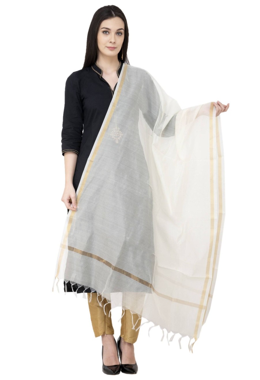 Women AR Silks | A R Silk Golden Color Fancy Silk Dupattas And Chunnis Off White