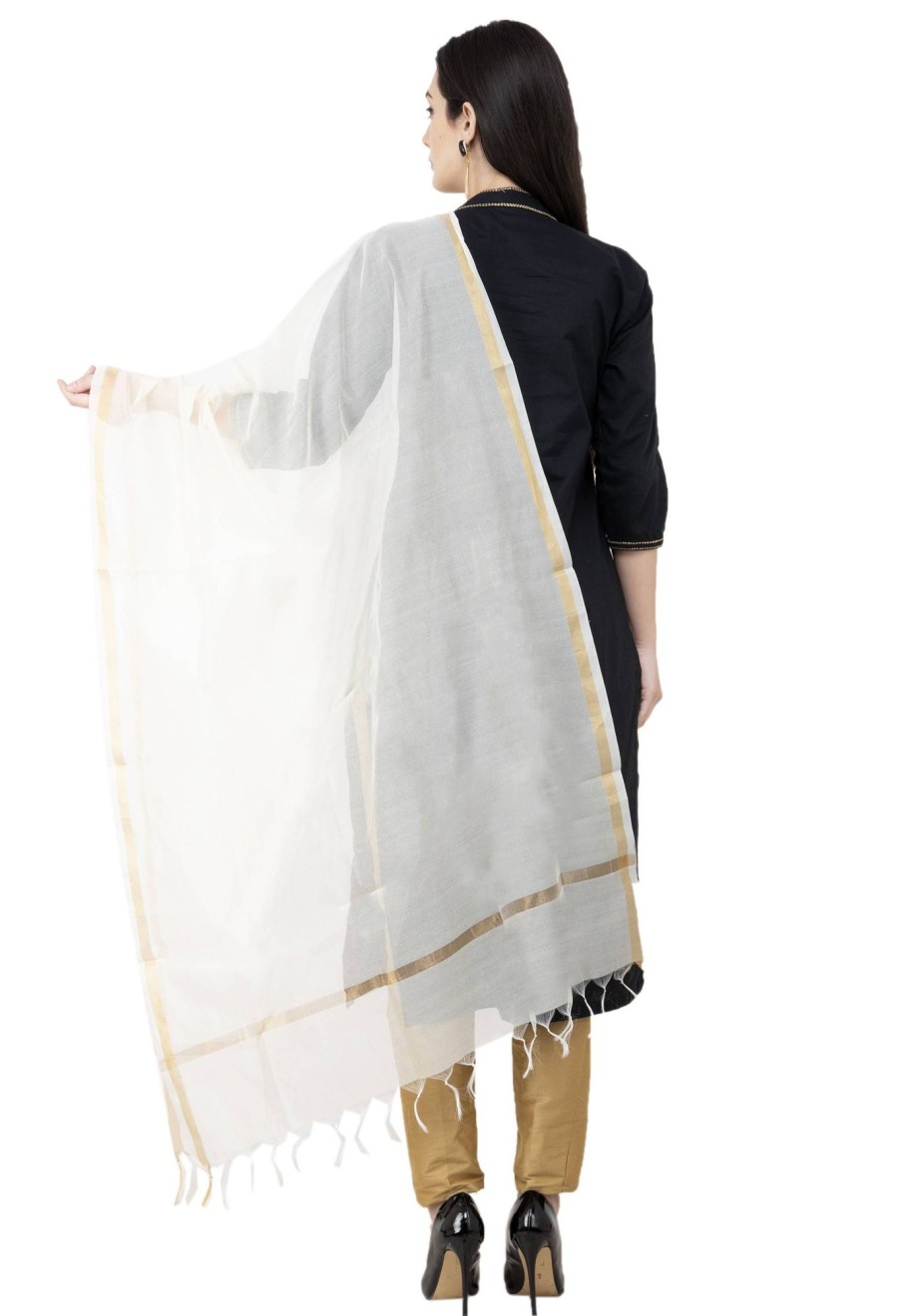 Women AR Silks | A R Silk Golden Color Fancy Silk Dupattas And Chunnis Off White