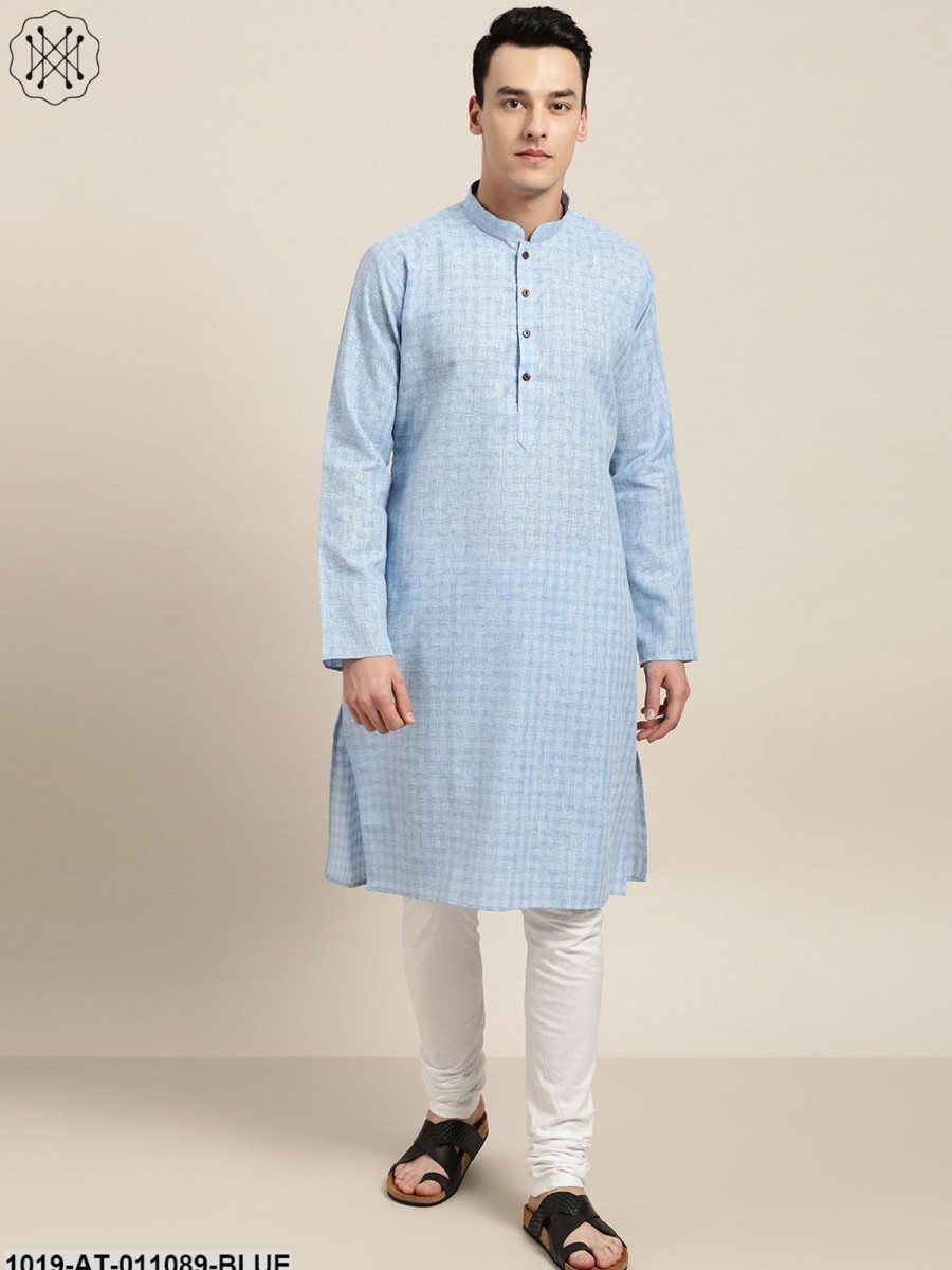 Men Sojanya | Men'S Cotton Blend Blue Woven Design Only Long Kurta - Sojanya