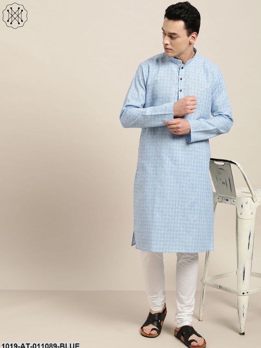 Men Sojanya | Men'S Cotton Blend Blue Woven Design Only Long Kurta - Sojanya