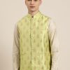 Men Sojanya | Men'S Silk Blend U0026 Gold Self Design Only Nehrujacket - Sojanya Green