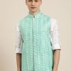 Men Sojanya | Men'S Silk Blend Sea Embroidered Only Nehrujacket - Sojanya Green