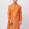 Men Vastramay | Men'S Orange Cotton Silk Blend Kurta - Vastramay