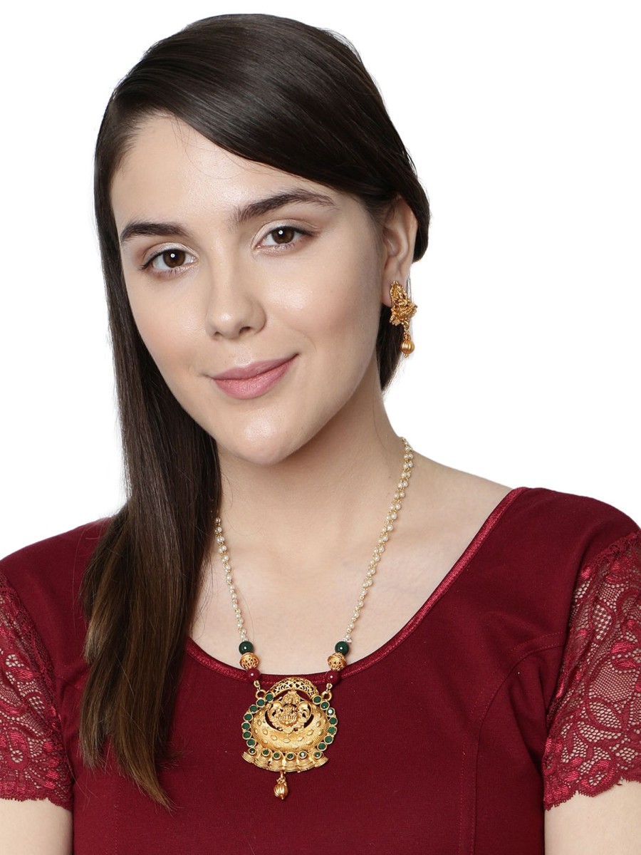 Jewellery Anikas Creation | Gold Plated Maa Laxmi Stone Studded Necklace With Earrrings For Women And Girls - Anikas Creation Multicolor