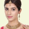 Jewellery Anikas Creation | Designer Gold Plated Traditional Matte Finish Necklace With Earring Maangtika - Anikas Creation Multicolor