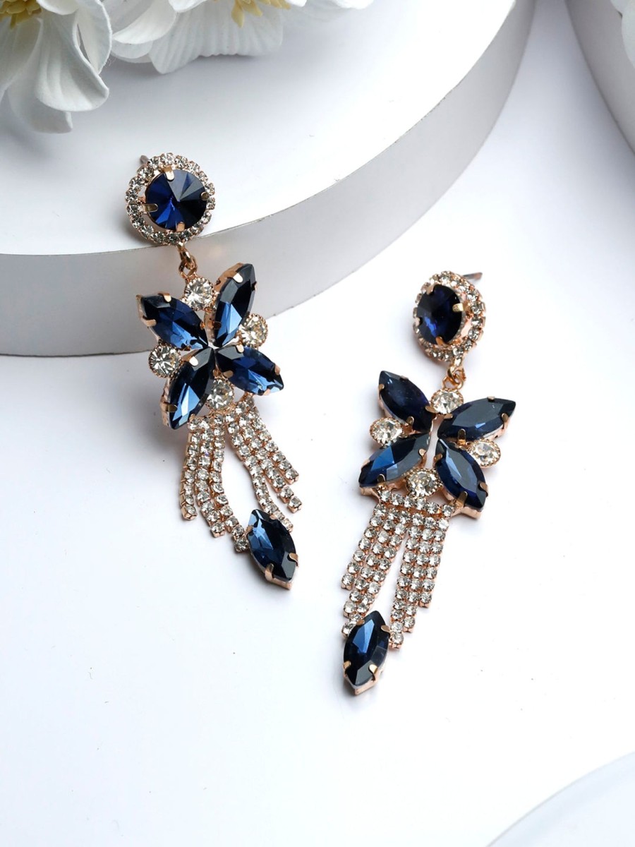 Jewellery Priyaasi | Women'S Contemporary Blue American Diamond Drop Earrings - Priyaasi