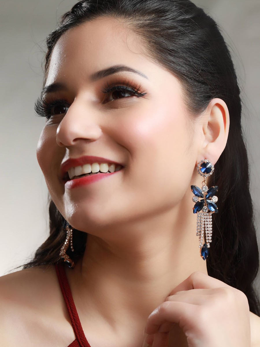 Jewellery Priyaasi | Women'S Contemporary Blue American Diamond Drop Earrings - Priyaasi