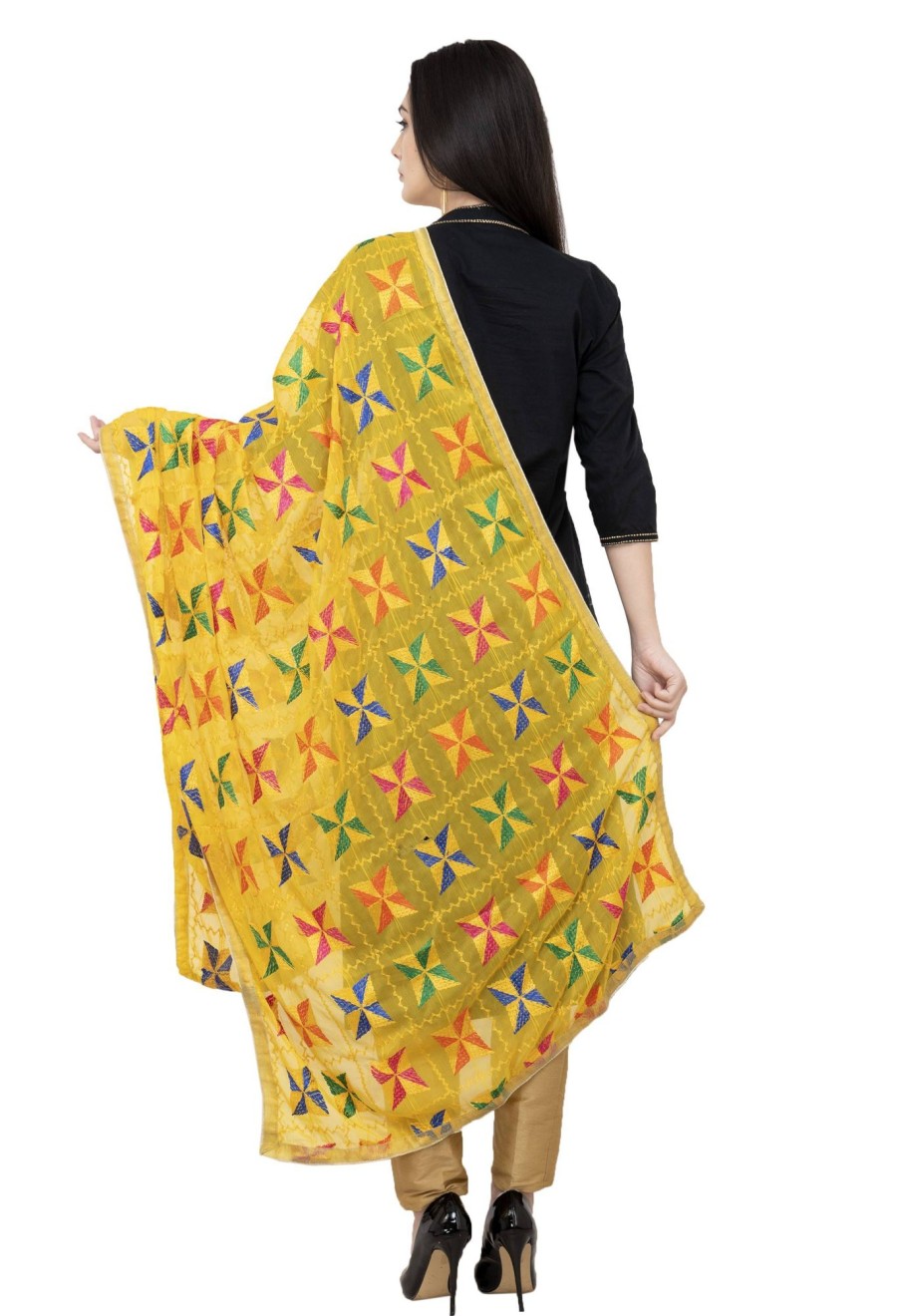 Women AR Silks | A R Silk Pakka Phulkari Fancy Dupatta Color Dupatta Or Chunni Yelllow