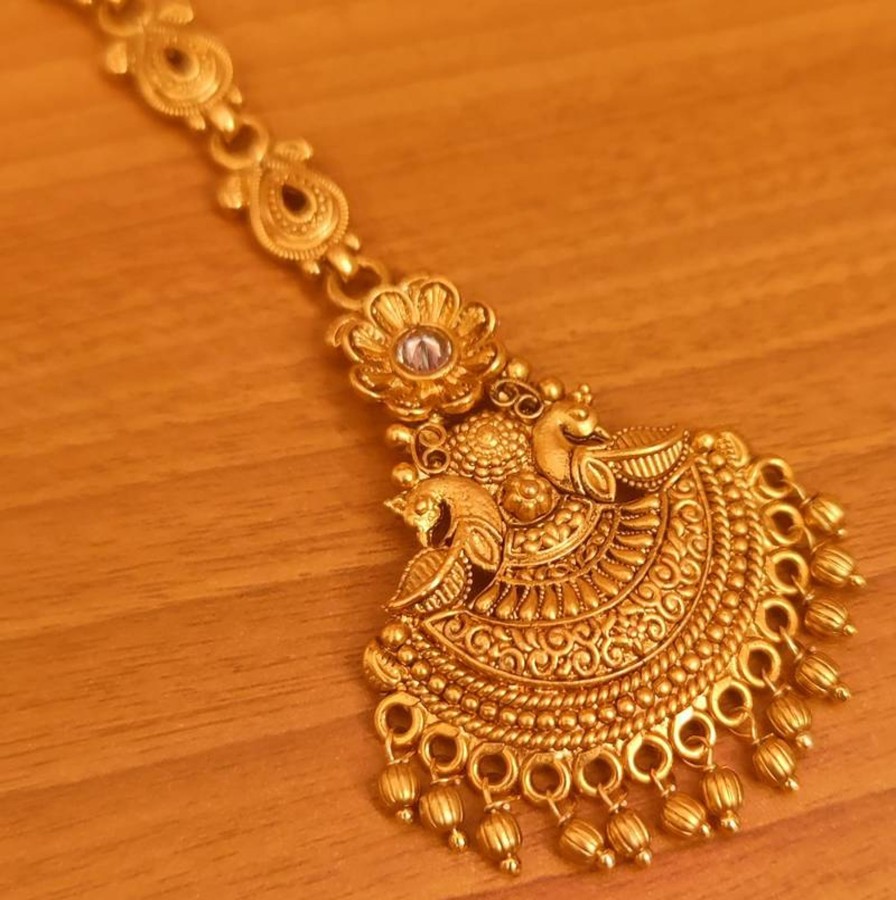 Jewellery Sanvi Jewels | Women'S Polki Stone Peacock Look Maang Tikka - Sanvi Jewels Gold