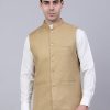 Men Virat Fashions | Men'S Beige Solid Woven Sleeveless Nehru Jackets ( Jowc 4046 Beige ) - Virat Fashions