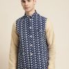 Men Sojanya | Men'S Silk Blend Navy Embroidered Only Nehrujacket - Sojanya Blue