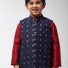 Men Sojanya KID | Kid'S Cotton Blend Navy Blue Self Design Only Nehru Jacket - Sojanya Kid Navy Blue & Silver