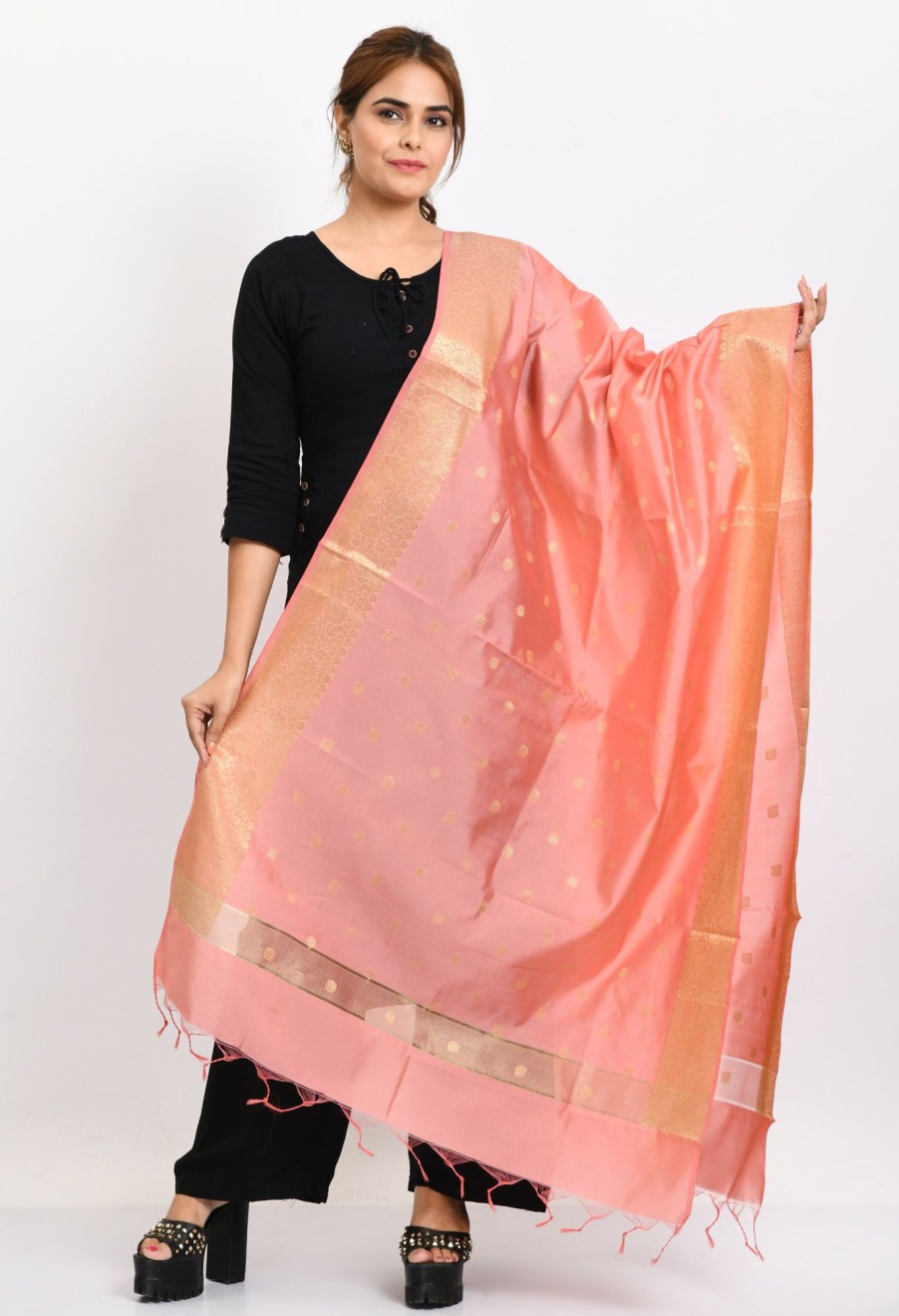 Women Moeza | Women'S Banarsi Silk Woven Design Baby Dupatta - Moeza Pink