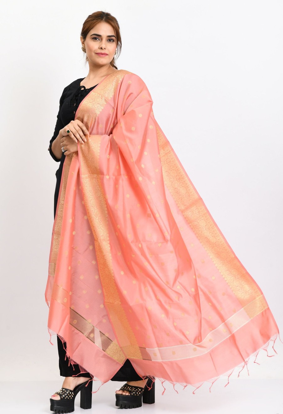 Women Moeza | Women'S Banarsi Silk Woven Design Baby Dupatta - Moeza Pink