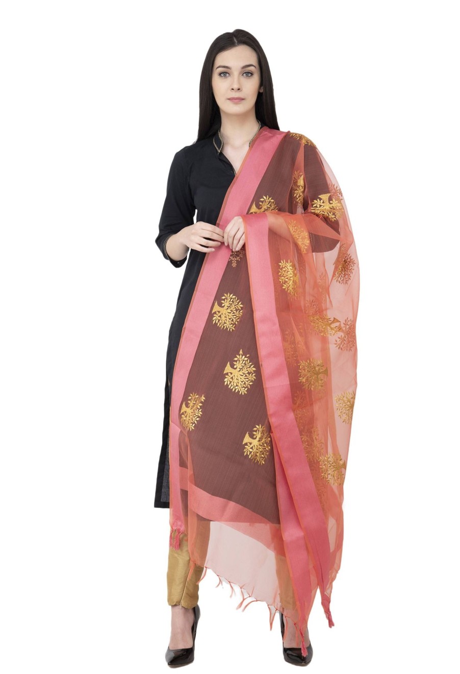 Women AR Silks | A R Silk Tissue Zari Emb. Golden Zari Emb. Color Dupatta Or Chunni Rani